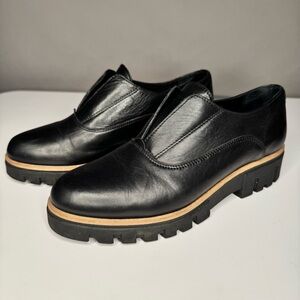 Atelier Women’s Barton Black & Tan Italian Leather Platform Penny Loafers Sz 38